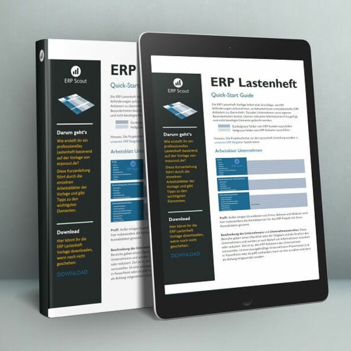 ERP Consulting für zukunftsfähige Unternehmen 20 ERP Scout ERP Lastenheft Quick Start Guide als Buch und auf dem Tablet
