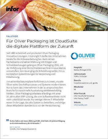 th Oliver Packaging and Equipment Company Case Study Infor CloudSuite Industrial Infor Factory Track NA German 13 ERP Scout