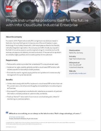 th Physik Instrumente positions itself for the future with Infor CloudSuite Industrial Enterprise Case Study English 7 ERP Scout