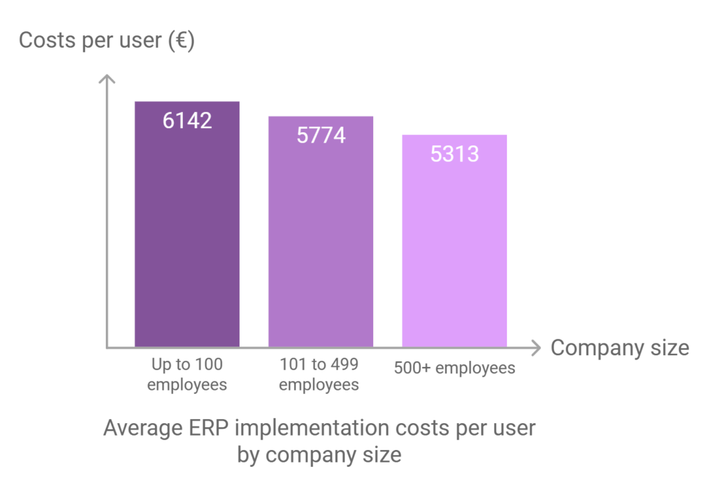 The diagram shows the average ERP Costs by Company Size in US dollars